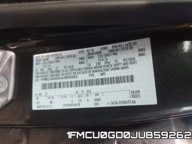 1FMCU0GD0JUB59262 фото 2