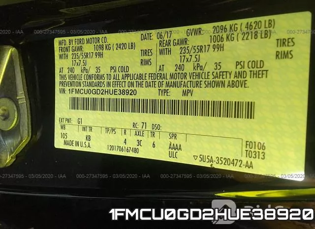 1FMCU0GD2HUE38920 фото 10