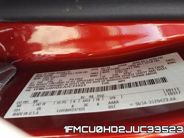 1FMCU0HD2JUC33523 фото 2