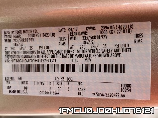 1FMCU0JD0HUD76121 фото 2