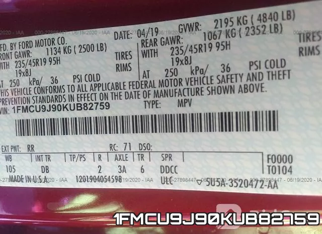 1FMCU9J90KUB82759 фото 10