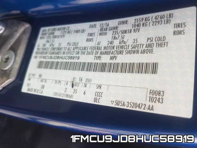 1FMCU9JD8HUC58919 фото 2