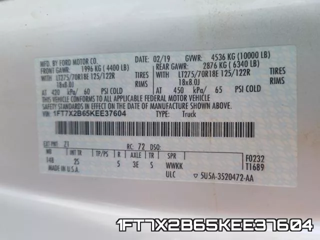1FT7X2B65KEE37604 фото 2