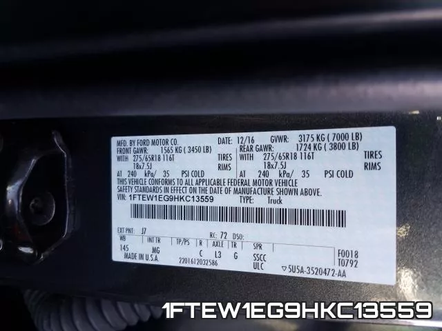 1FTEW1EG9HKC13559 фото 2
