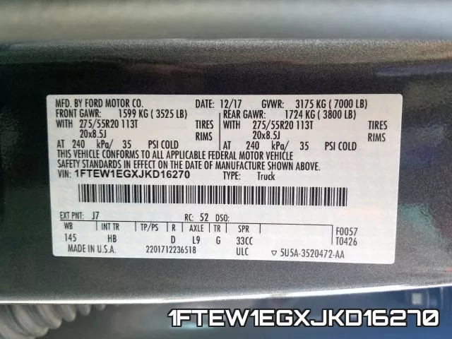 1FTEW1EGXJKD16270 фото 2