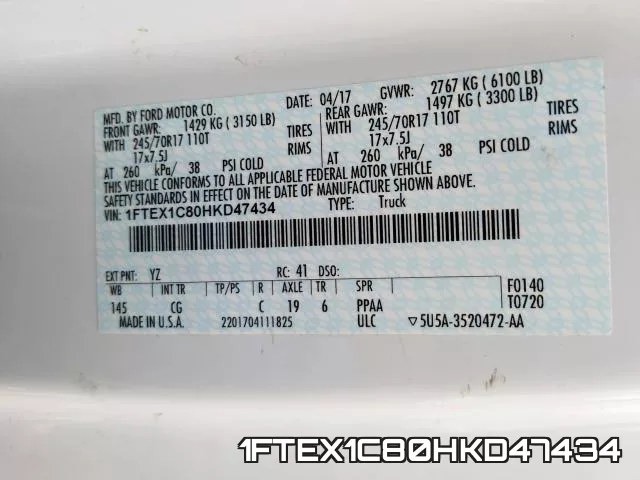 1FTEX1C80HKD47434 фото 2