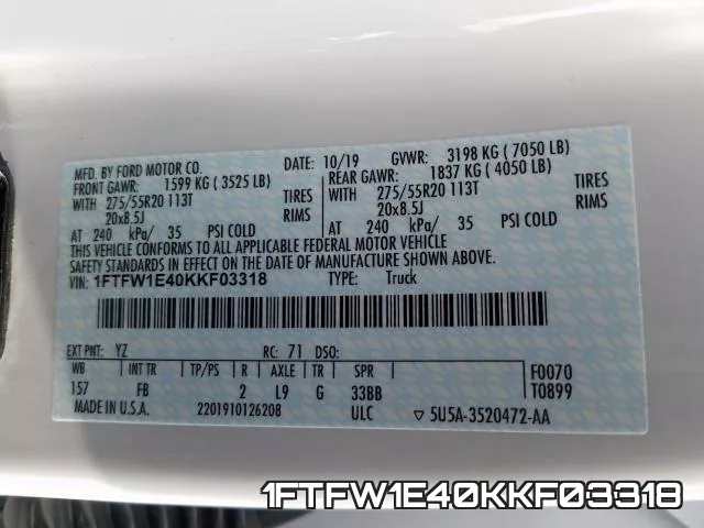 1FTFW1E40KKF03318 фото 2