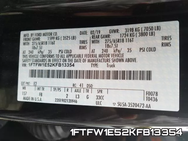 1FTFW1E52KFB13354 фото 2