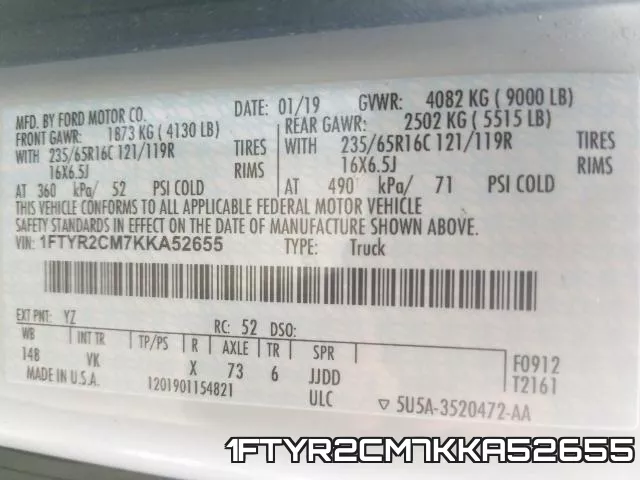 1FTYR2CM7KKA52655 фото 2