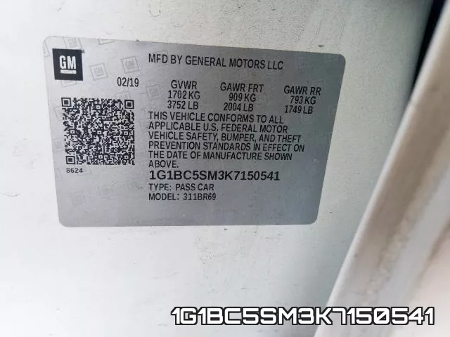 1G1BC5SM3K7150541 фото 2