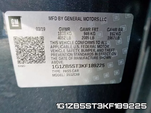 1G1ZB5ST3KF189225 фото 2