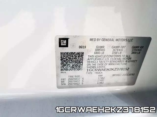 1GCRWAEH2KZ378152 фото 2