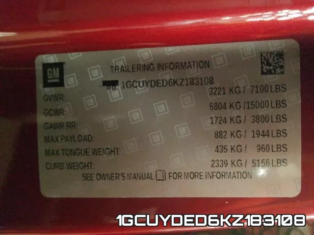 1GCUYDED6KZ183108 фото 2