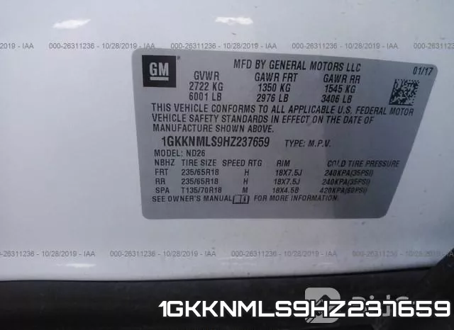 1GKKNMLS9HZ237659 фото 10