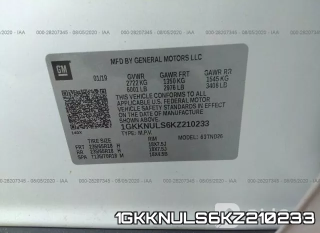 1GKKNULS6KZ210233 фото 10