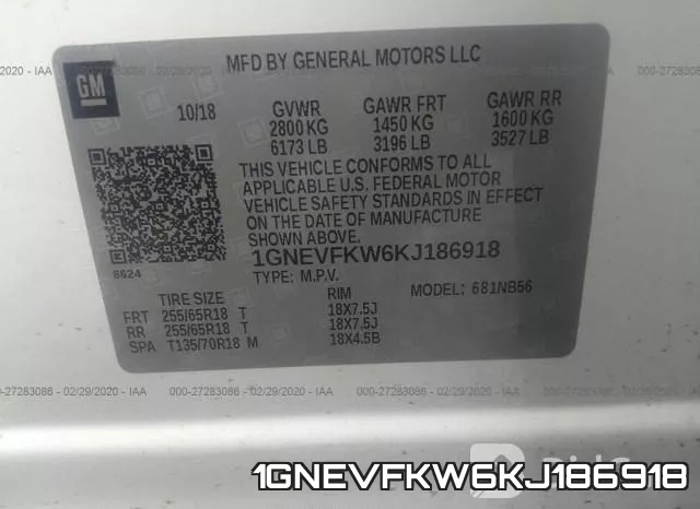 1GNEVFKW6KJ186918 фото 10