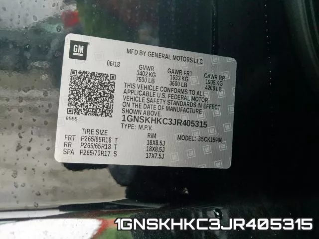 1GNSKHKC3JR405315 фото 2