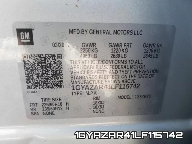 1GYAZAR41LF115742 фото 2