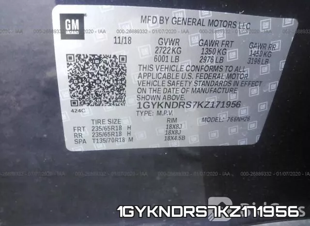 1GYKNDRS7KZ171956 фото 10