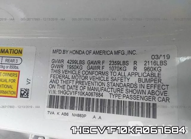 1HGCV1F10KA067684 фото 10