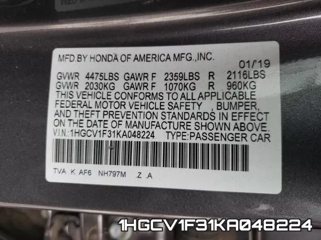 1HGCV1F31KA048224 фото 2