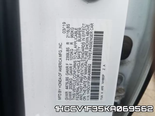 1HGCV1F35KA069562 фото 2