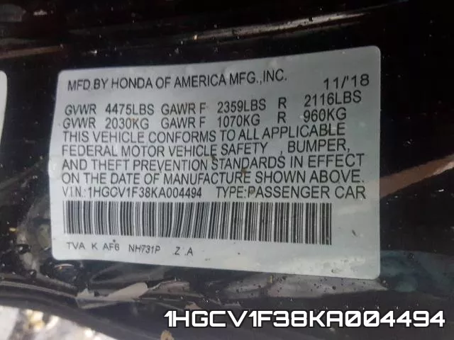 1HGCV1F38KA004494 фото 2