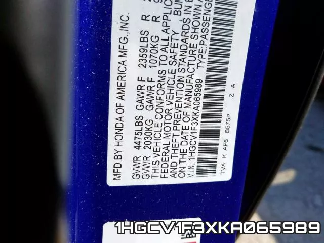 1HGCV1F3XKA065989 фото 2