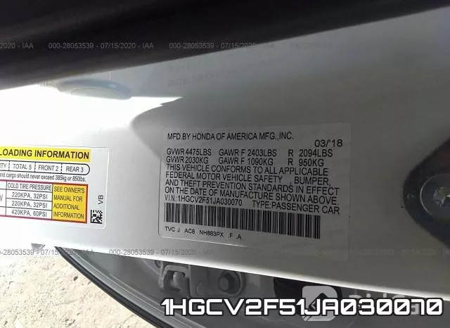 1HGCV2F51JA030070 фото 10