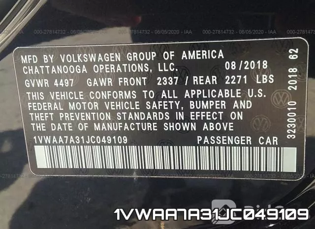 1VWAA7A31JC049109 фото 10