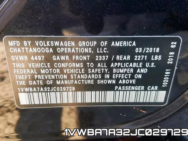 1VWBA7A32JC029729 фото 2