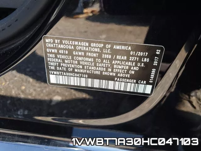 1VWBT7A30HC047103 фото 2