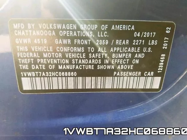 1VWBT7A32HC068860 фото 2