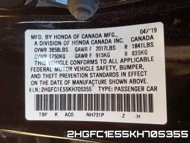 2HGFC1E55KH705355 фото 2