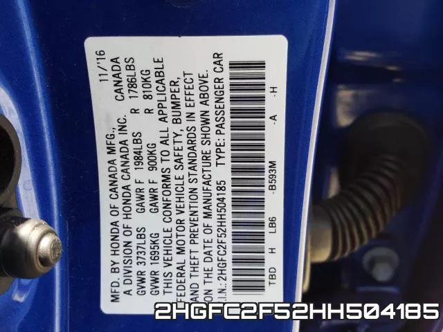 2HGFC2F52HH504185 фото 2