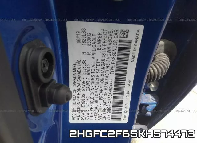 2HGFC2F65KH574473 фото 10