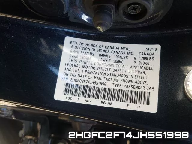 2HGFC2F74JH551998 фото 2
