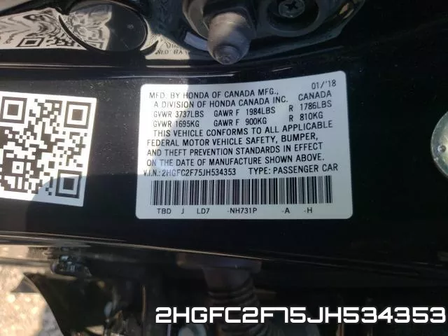 2HGFC2F75JH534353 фото 2