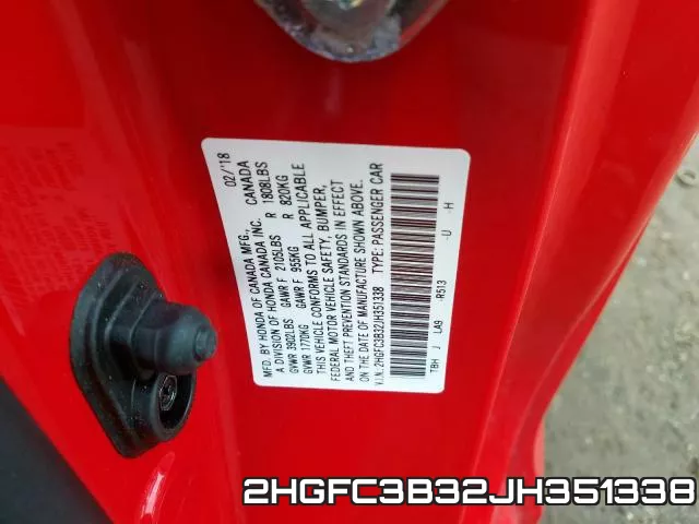 2HGFC3B32JH351338 фото 2