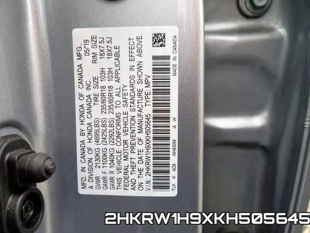 2HKRW1H9XKH505645 фото 2