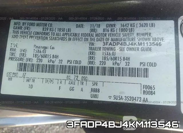 3FADP4BJ4KM113546 фото 10