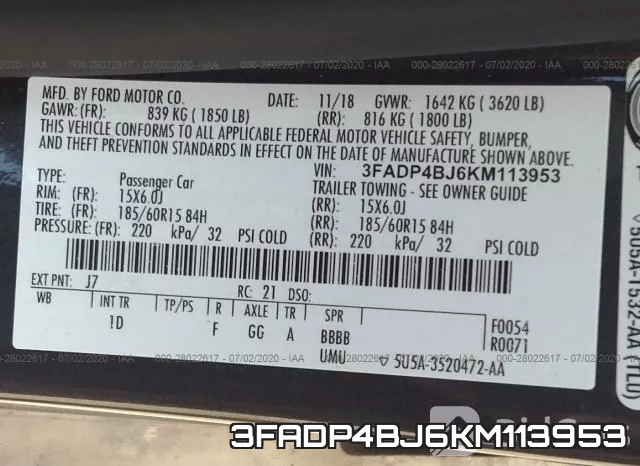3FADP4BJ6KM113953 фото 10