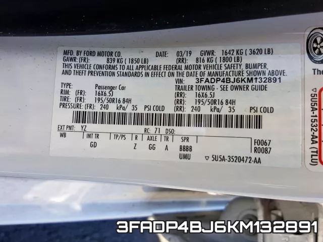 3FADP4BJ6KM132891 фото 2