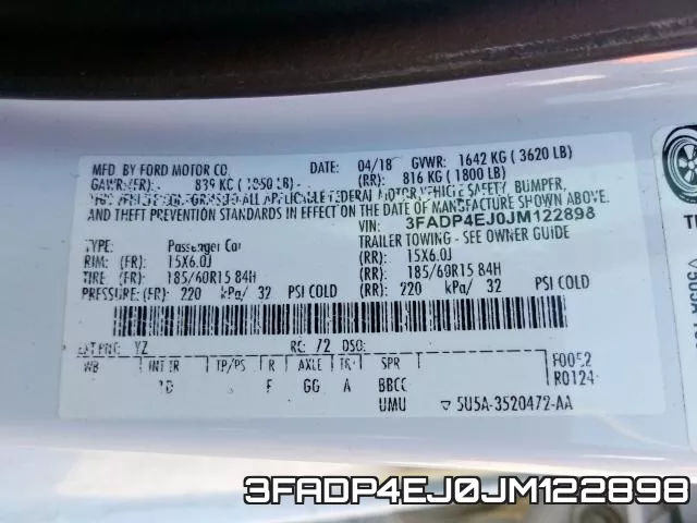 3FADP4EJ0JM122898 фото 2