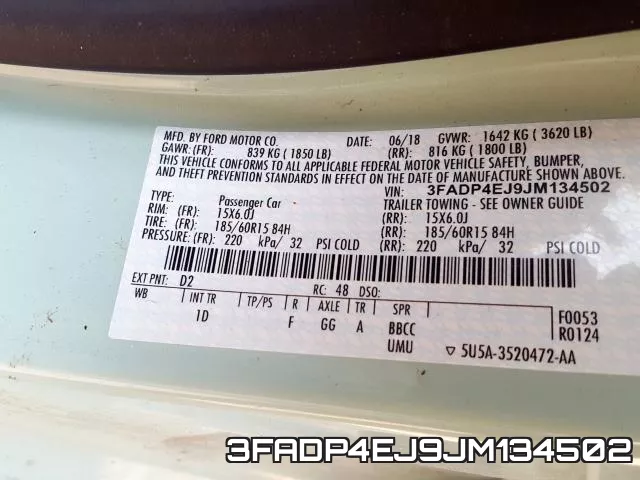 3FADP4EJ9JM134502 фото 2