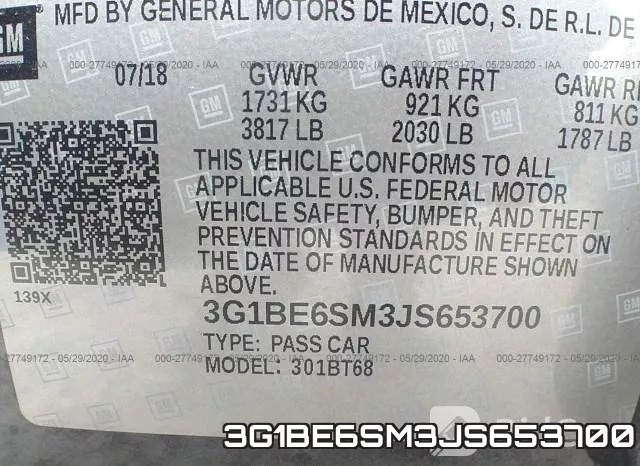 3G1BE6SM3JS653700 фото 10