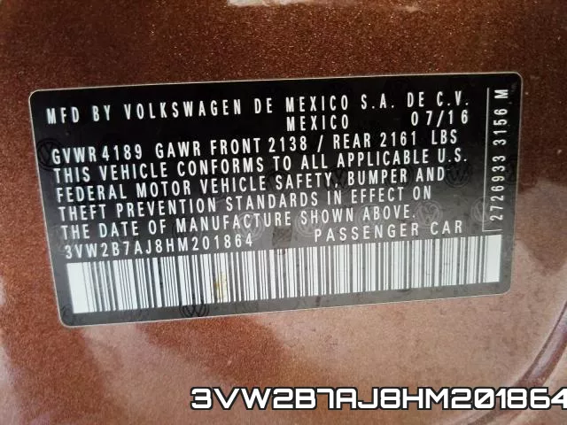 3VW2B7AJ8HM201864 фото 2
