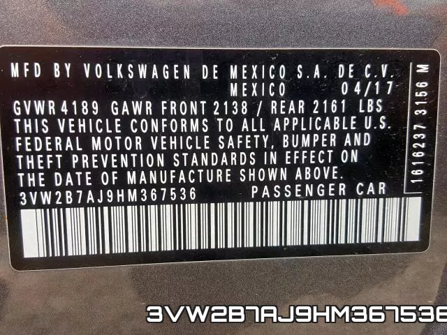 3VW2B7AJ9HM367536 фото 2