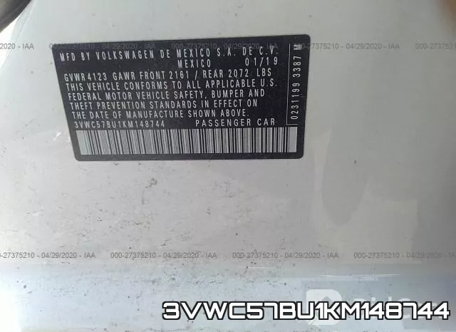 3VWC57BU1KM148744 фото 10