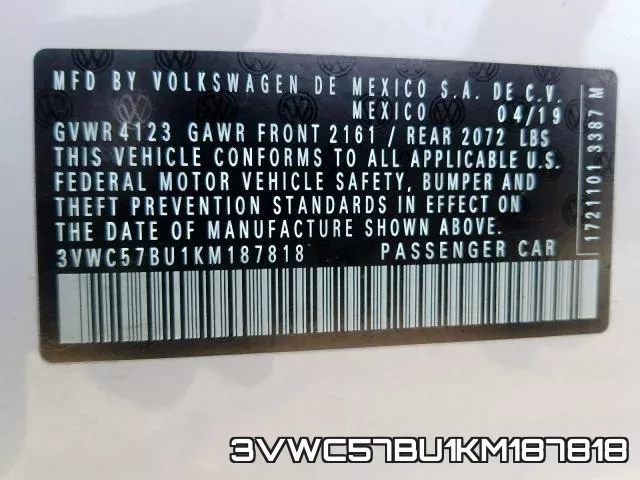 3VWC57BU1KM187818 фото 2